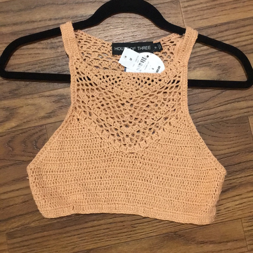 NWT LF Peach Crotchet Crop from House of Three